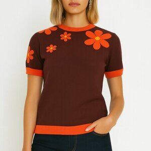 NWT Groovy Brown Floral Retro Style Jumper, S